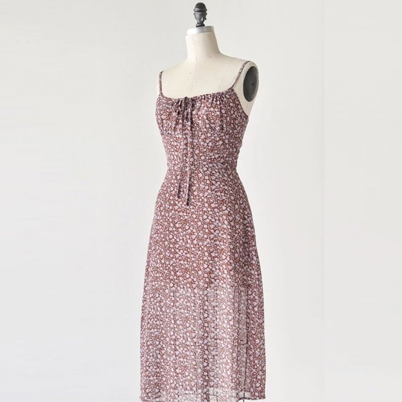 Floral Brown Midi Dress - Picture 5 of 8